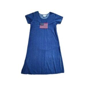 Victorian Era Blue Chambray Denim Women's M Maxi Dress American Flag Patriotic